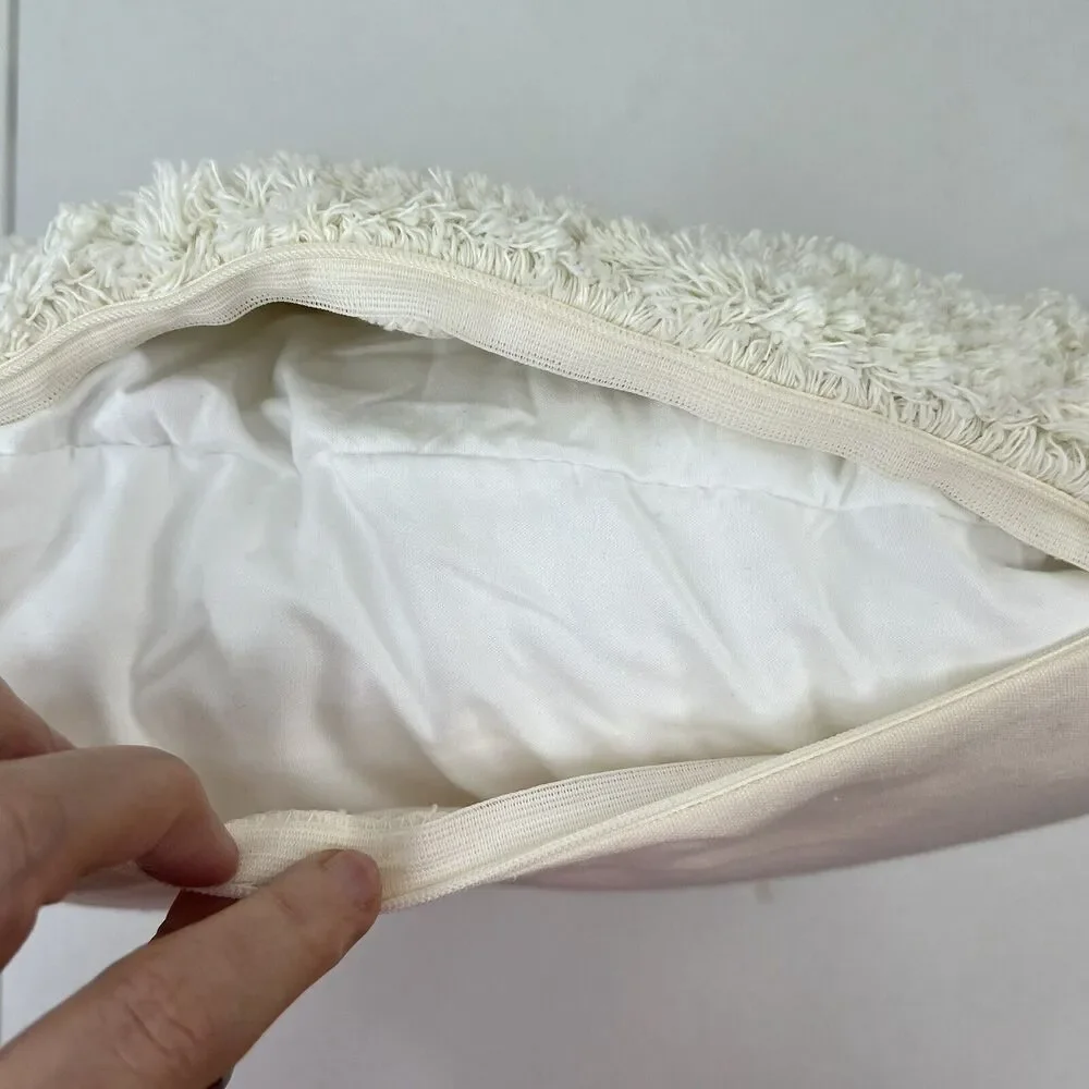 Ivory Tufted Throw Pillow Woven Embroidered‎ Diamond Lumbar Farmhouse Modern